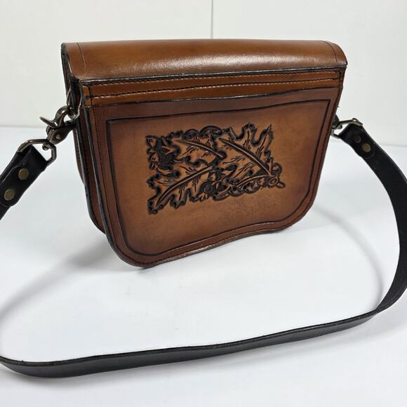Western Hand Tooled Leather Purse Hippie Boho Embossed Shoulder Bag Western - Picture 4 of 16